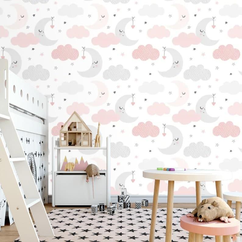 Moons and Clouds Nursery Wallpaper