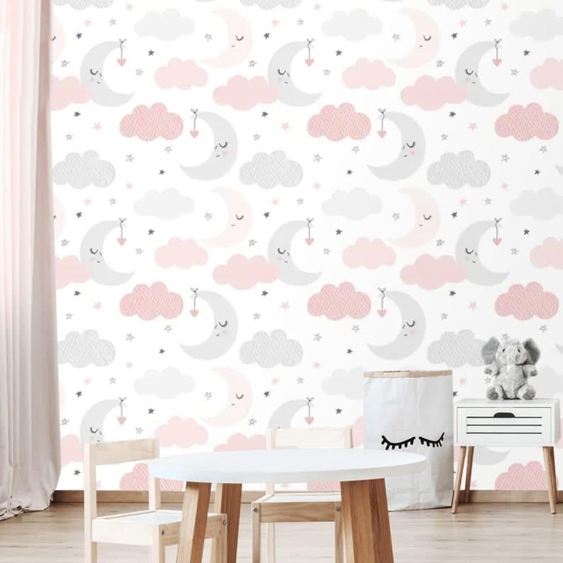 Moons and Clouds Nursery Wallpaper