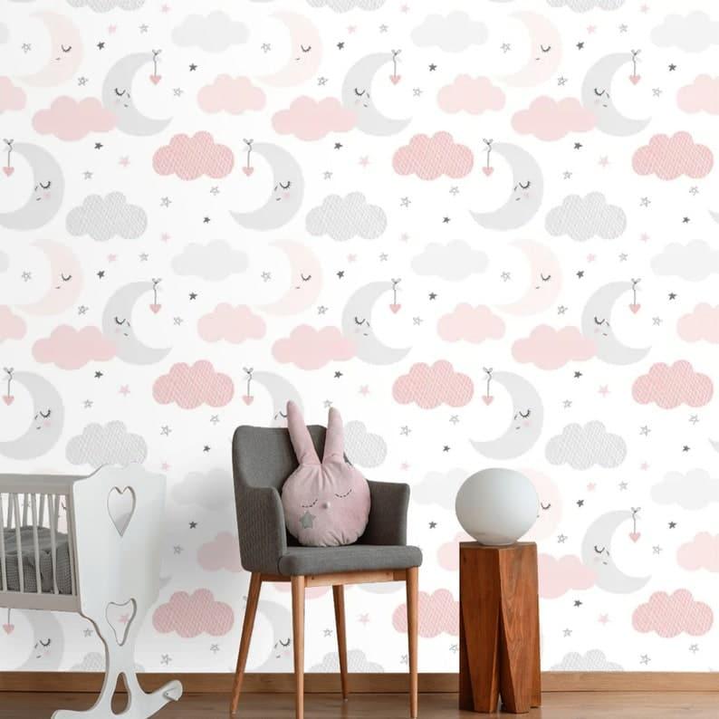 Moons and Clouds Nursery Wallpaper