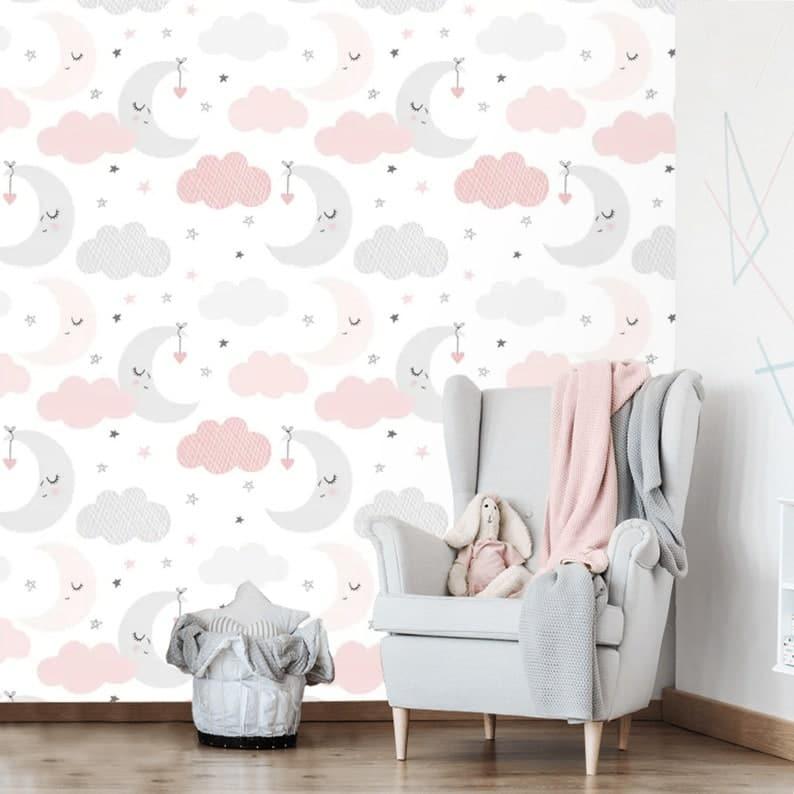 Moons and Clouds Nursery Wallpaper