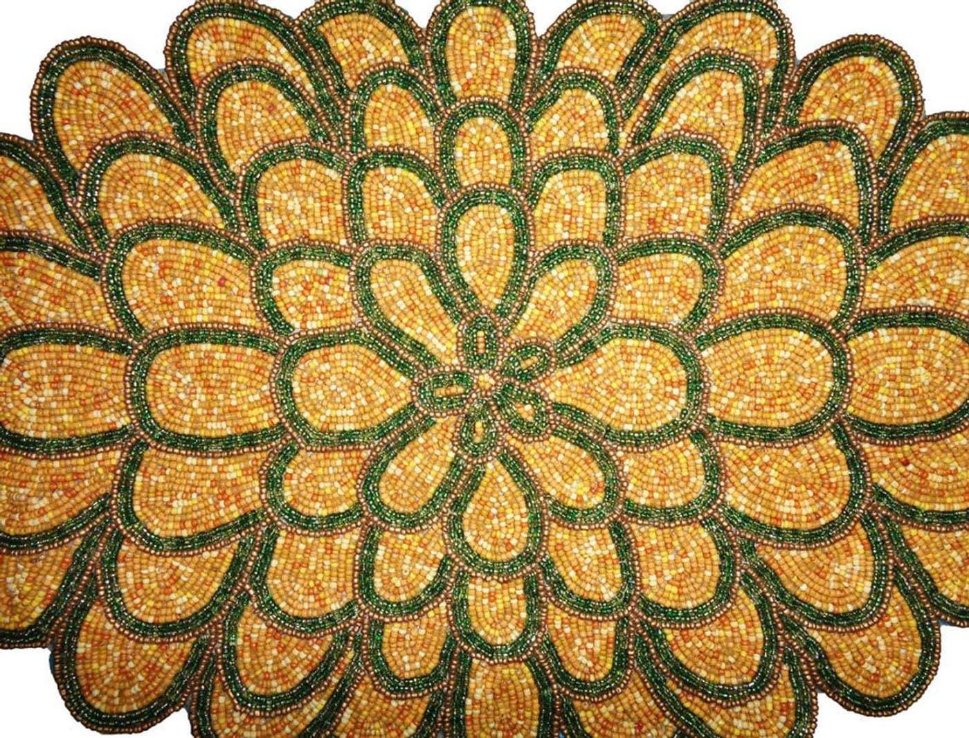 Moroccan Petals Beaded Table Runner - Gold