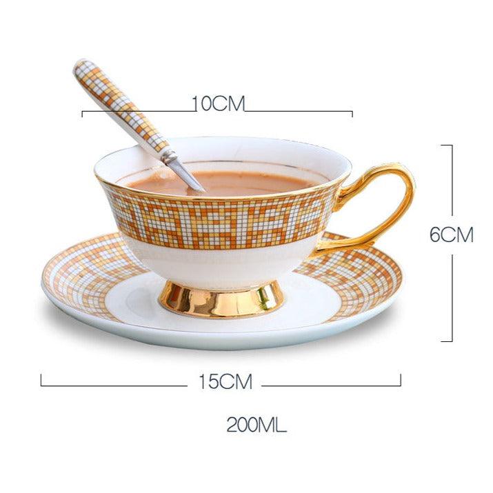 Mosaic Pattern Bone China Tea Cup with Saucer