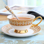 Mosaic Pattern Bone China Tea Cup with Saucer