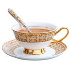 Mosaic Pattern Bone China Tea Cup with Saucer