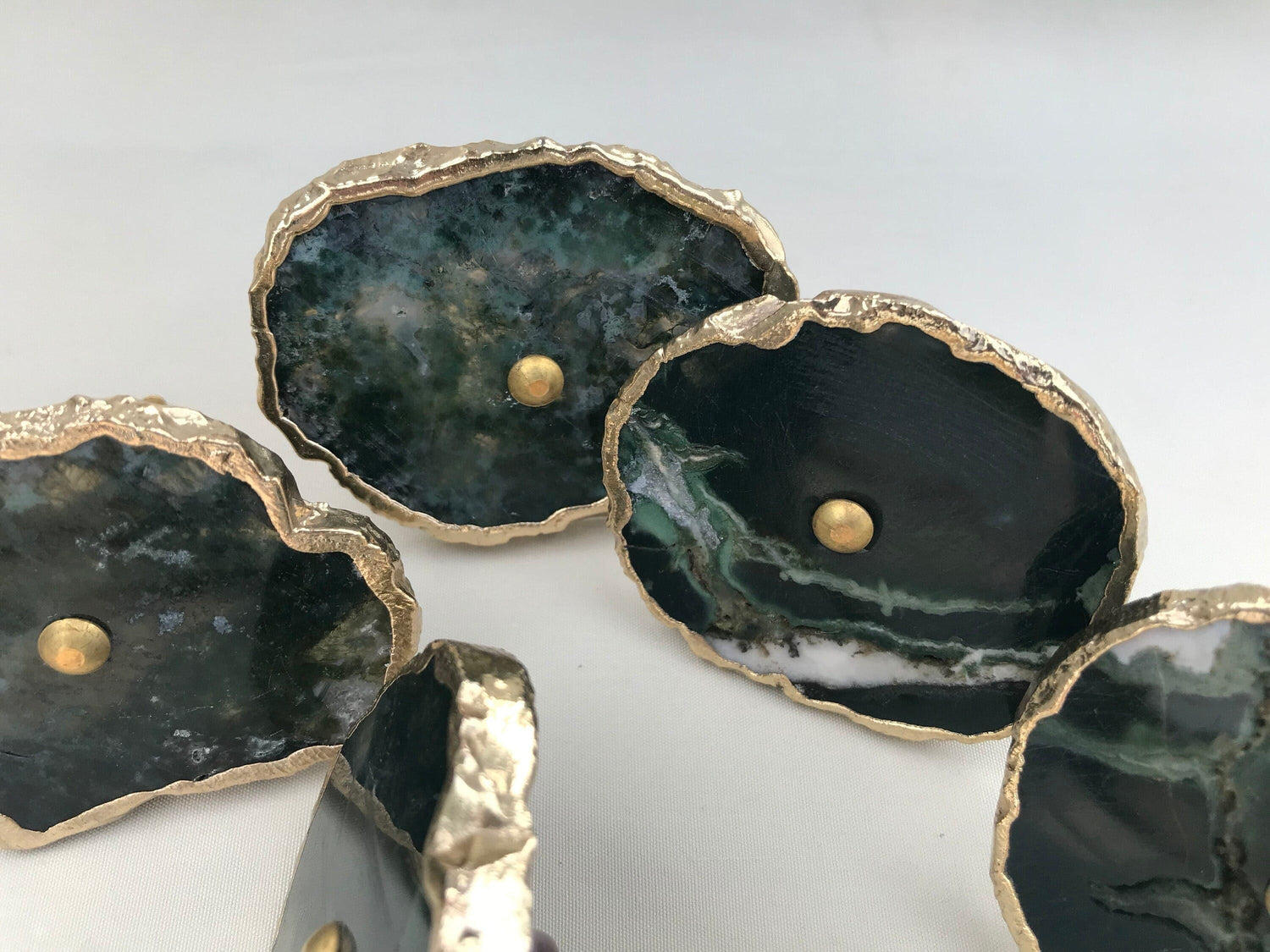 Moss Green Agate Cabinet Door Pull Handle - Set of 6