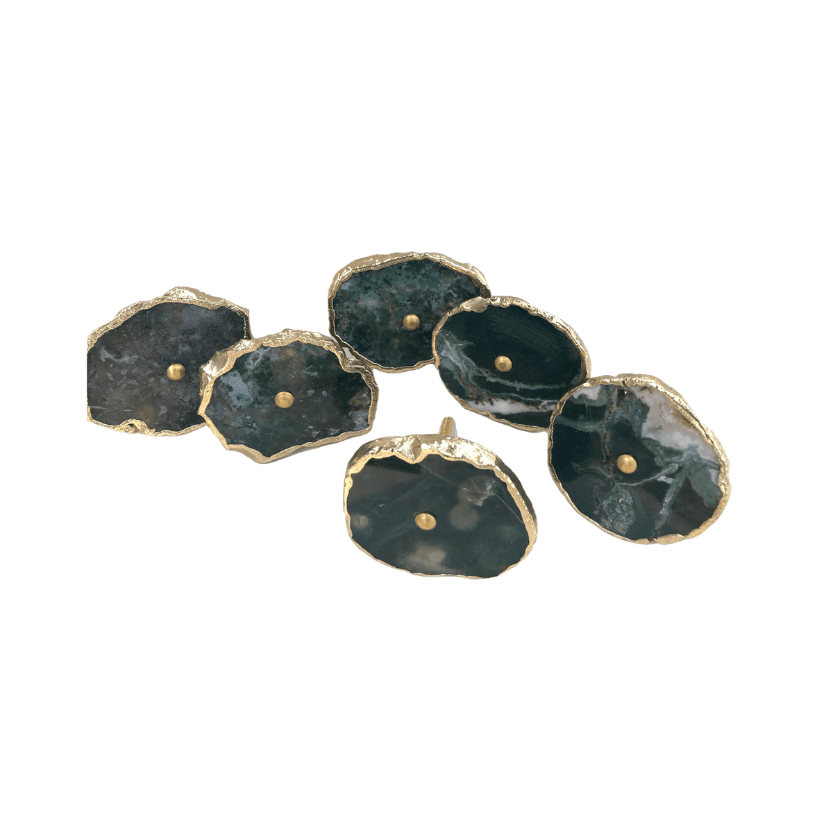 Moss Green Agate Cabinet Door Pull Handle - Set of 6