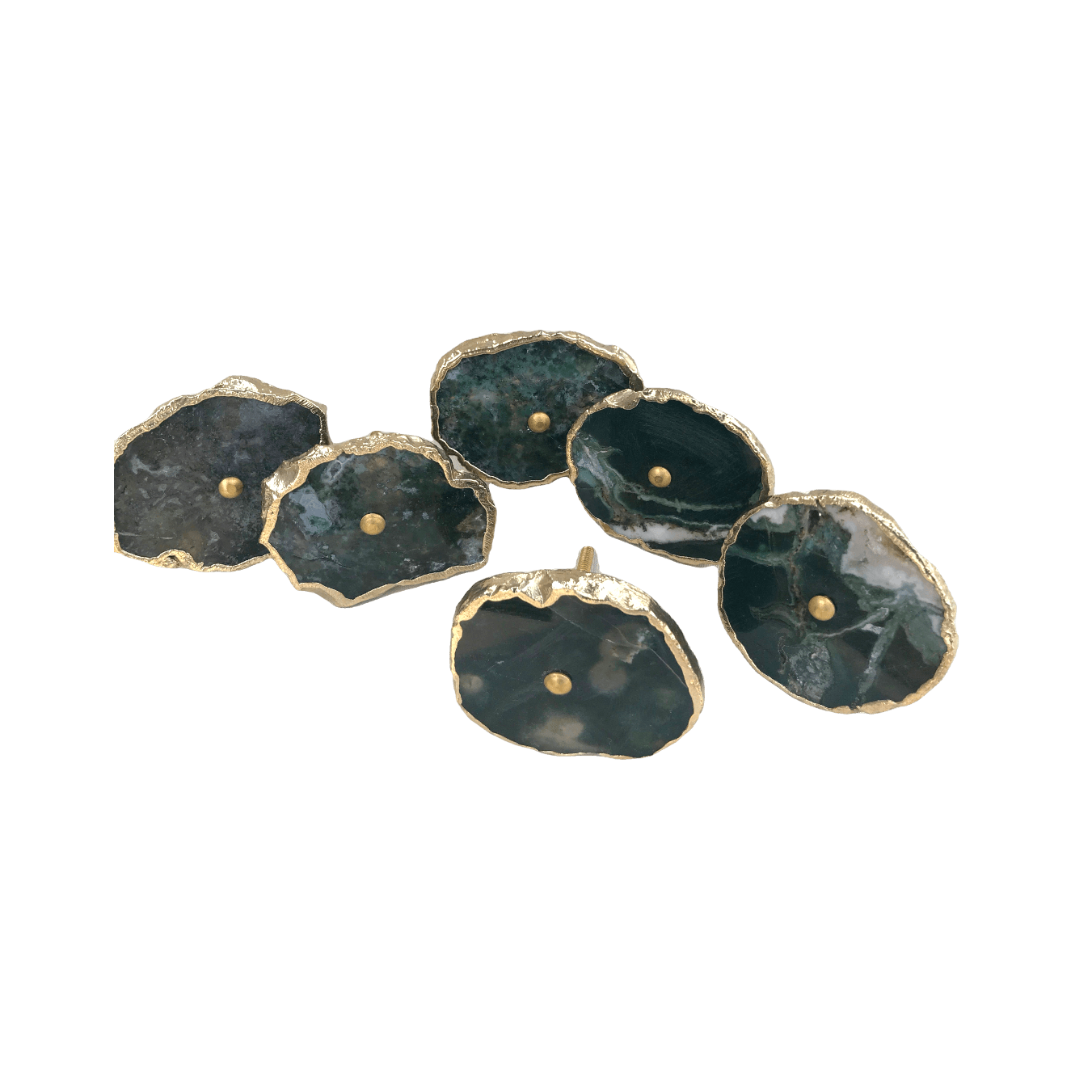 Moss Green Agate Cabinet Door Pull Handle - Set of 6