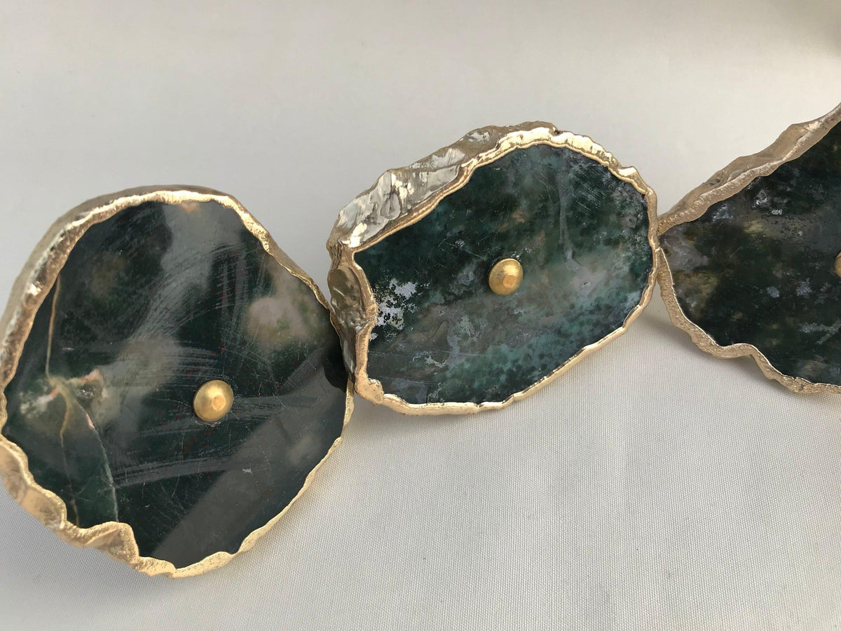 Moss Green Agate Cabinet Door Pull Handle - Set of 6