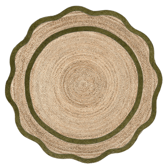 Moss Green Cotton Scalloped Jute Round Placemats - Set of 10 - MAIA HOMES