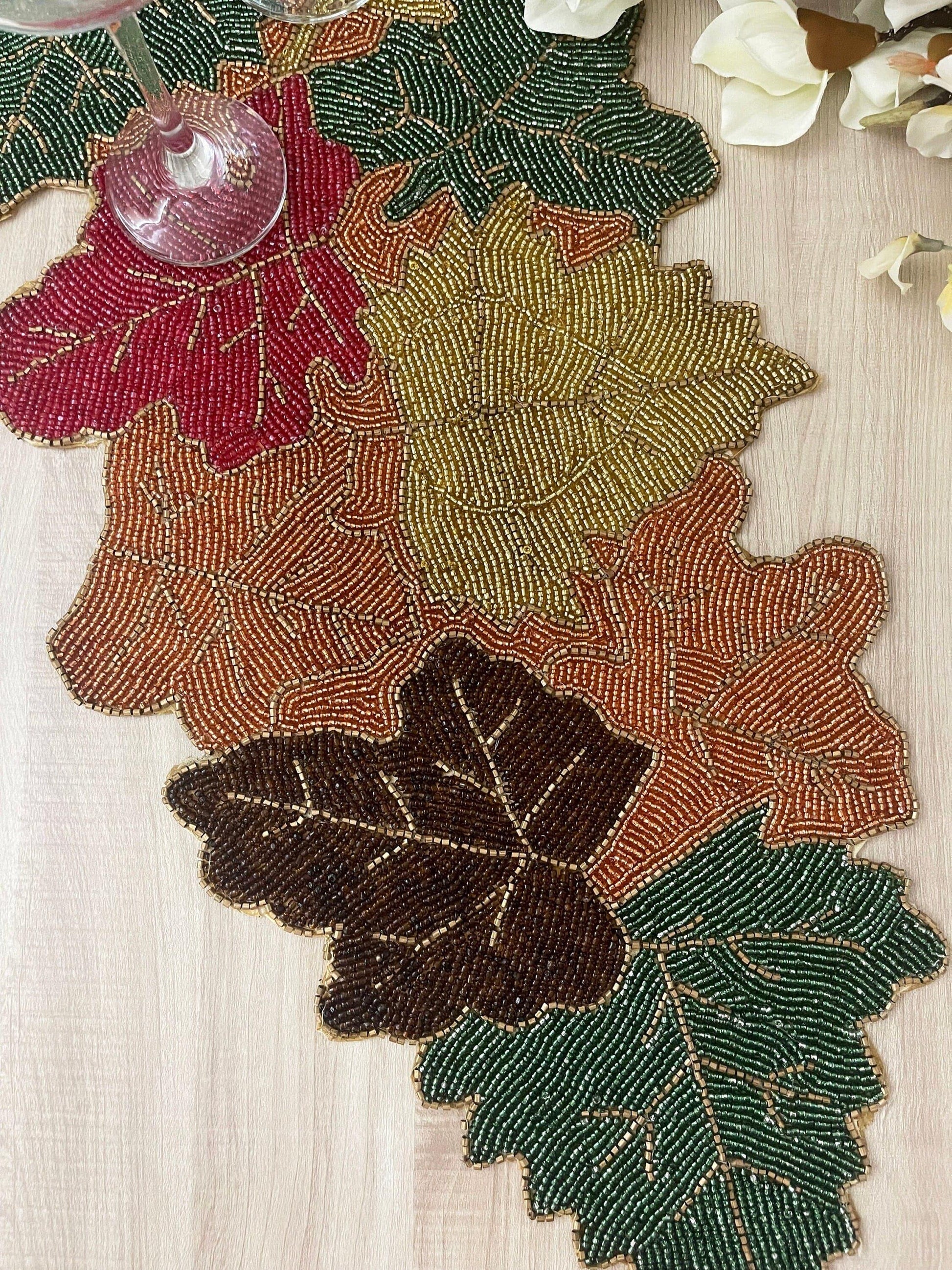 Multi-colored Maple Leaf Beaded Table Runner - MAIA HOMES