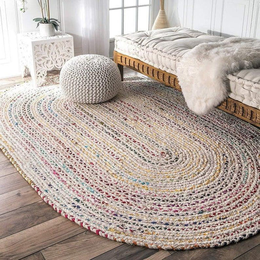 Multi Colors Oval Hand Made Cotton Rug - MAIA HOMES