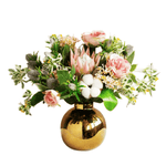 Multicolour Cotton Rose Floral Arrangement in a Gold Pot