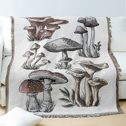 Mushroom Magic Throw Blanket with Fringes - MAIA HOMES