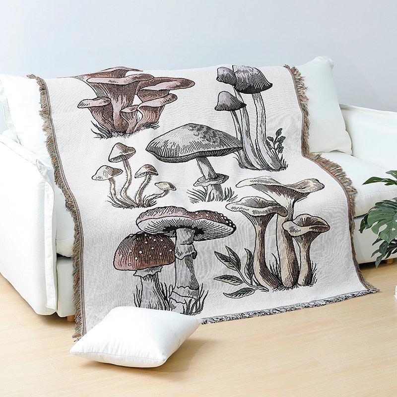 Mushroom Magic Throw Blanket with Fringes - MAIA HOMES