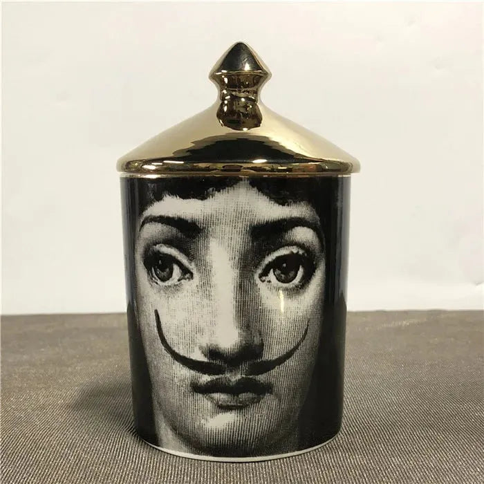 Mustache Lina Cavalieri Candle Jar with Gold Lid