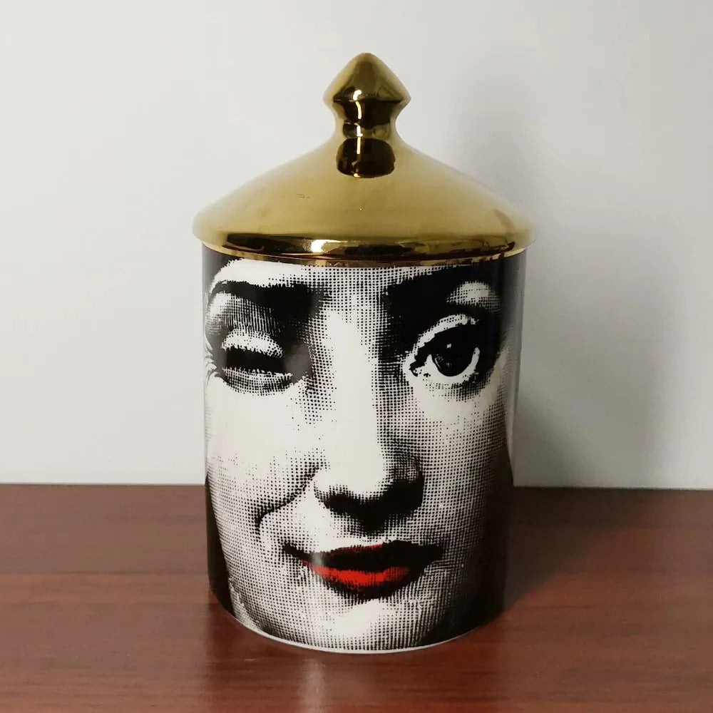 Mustache Lina Cavalieri Candle Jar with Gold Lid