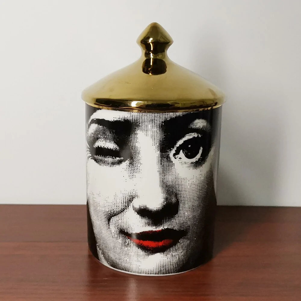 Mustache Lina Cavalieri Candle Jar with Gold Lid - MAIA HOMES