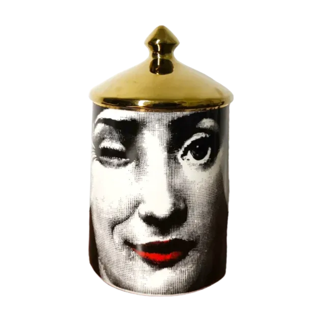 Mustache Lina Cavalieri Candle Jar with Gold Lid Winking