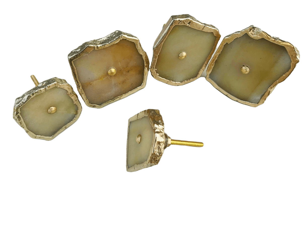 Mustard Agate Cabinet Door Pull Handle - Set of 6 Rose Gold