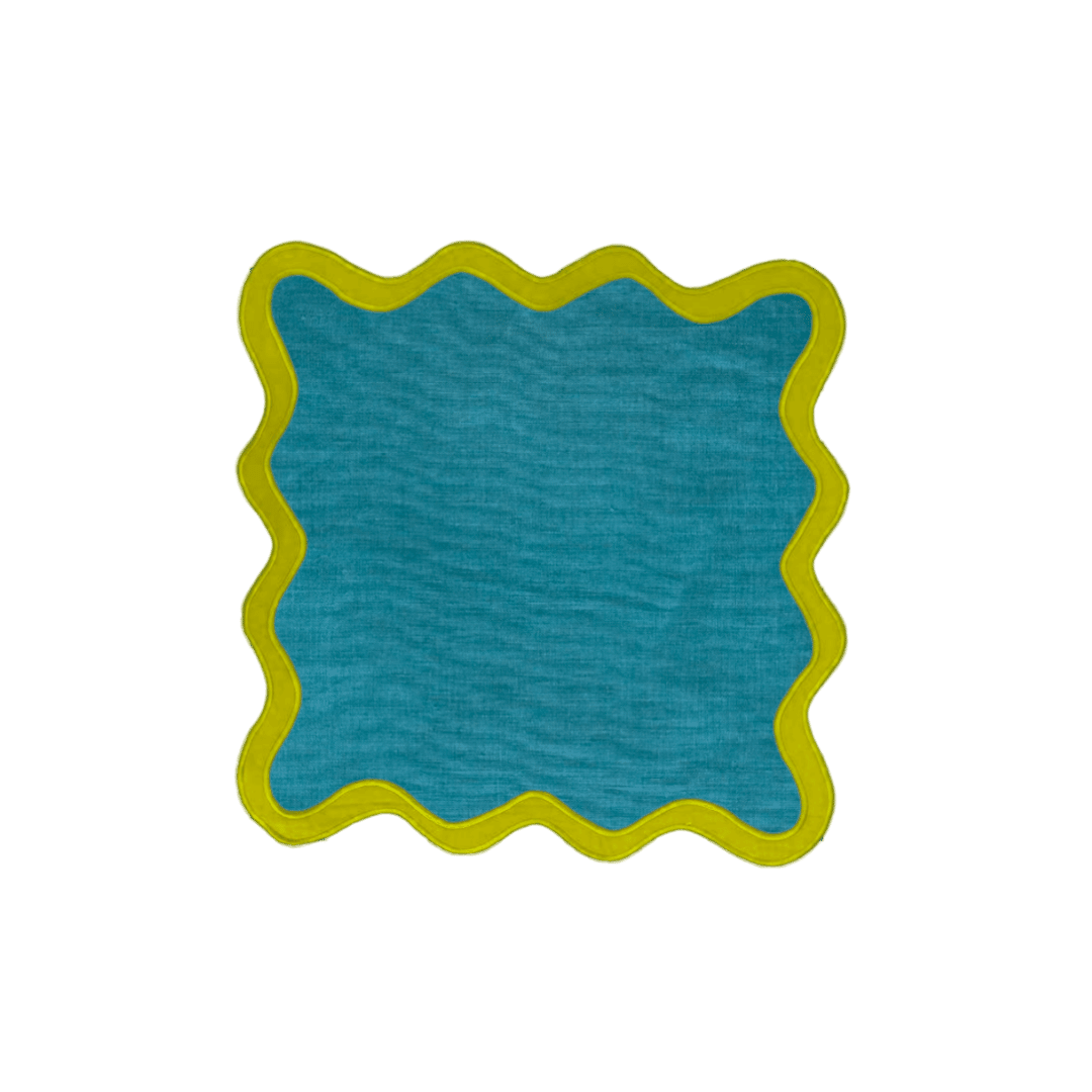 Mustard and Blue Scallop 100% Linen Placemat - MAIA HOMES