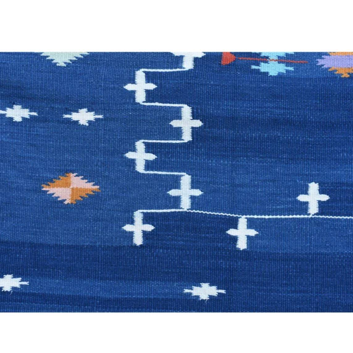 Narita Natural Vegetable Dyed Indian Dhurrie Reversible Cotton Rug - Blue - MAIA HOMES