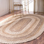 Natural Beige Oval Braided Jute Rug