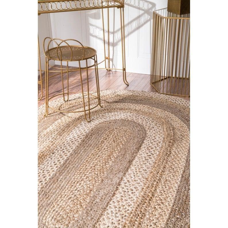 Natural Beige Oval Braided Jute Rug