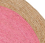 Natural Bordered Bright Pink Round Jute Rug