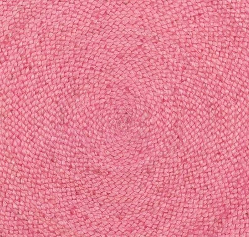 Natural Bordered Bright Pink Round Jute Rug