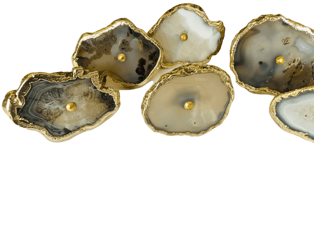 Natural Gray Agate Cabinet Door Pull Handle - Set of 6