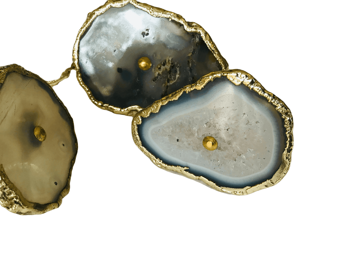 Natural Gray Agate Cabinet Door Pull Handle - Set of 6