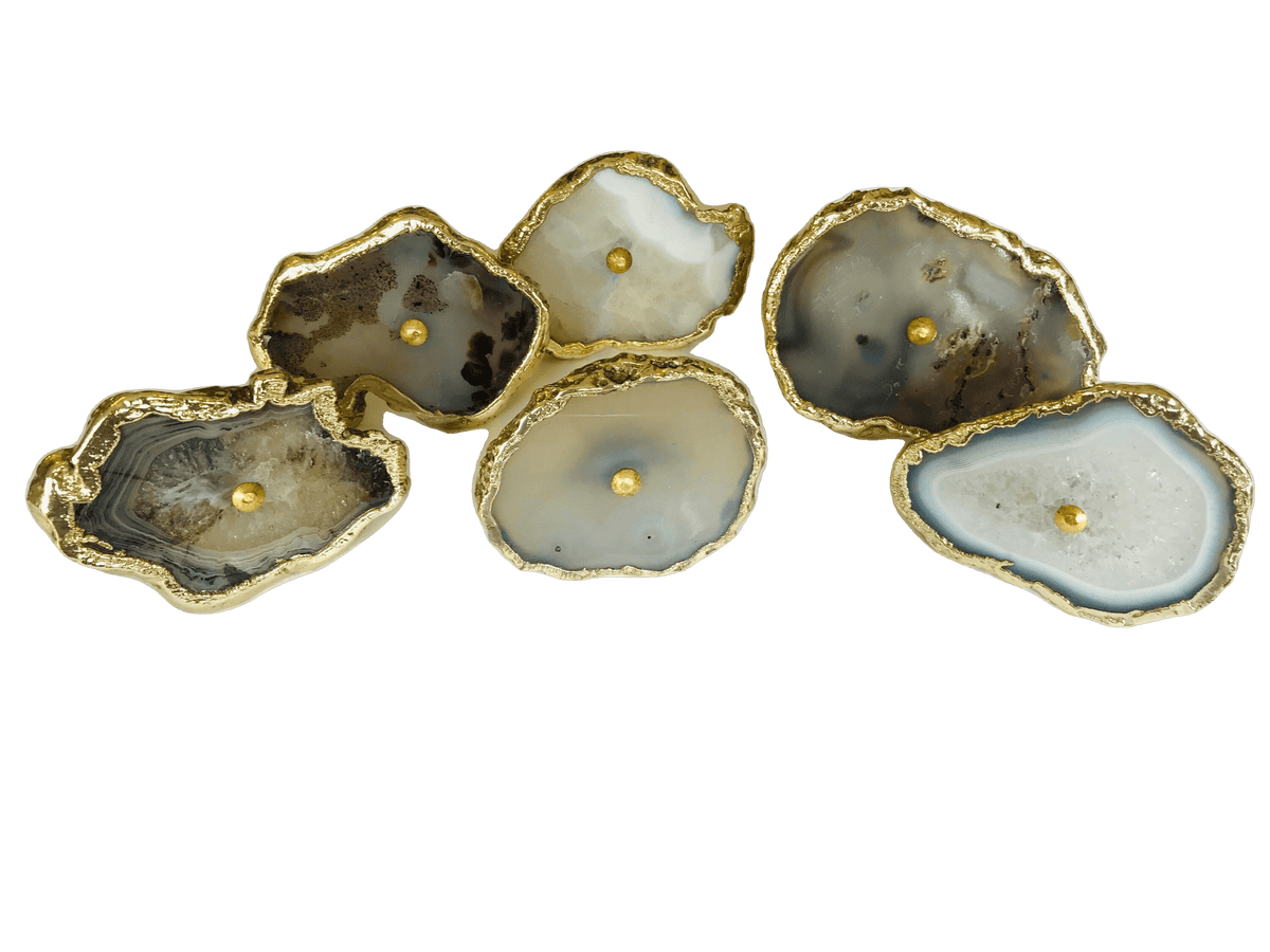 Natural Gray Agate Cabinet Door Pull Handle - Set of 6