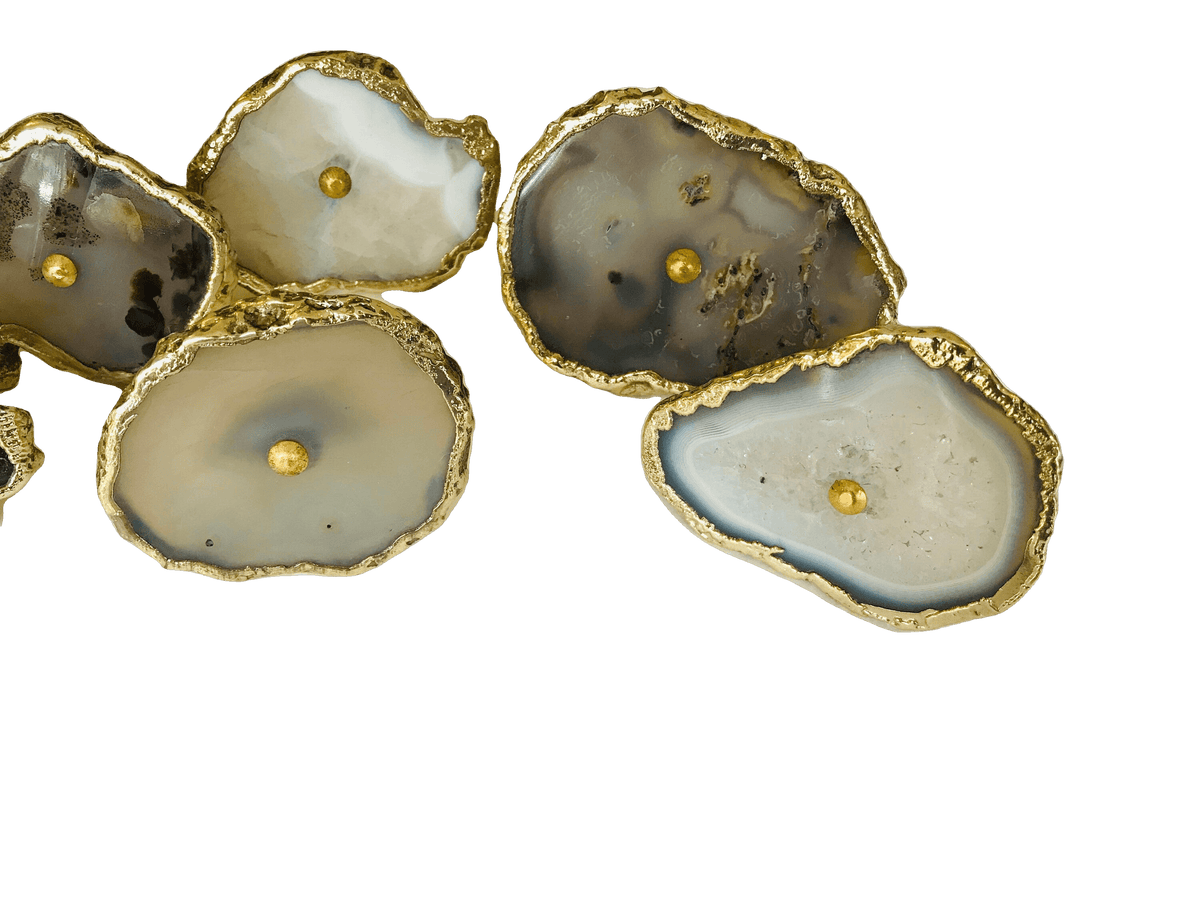 Natural Gray Agate Cabinet Door Pull Handle - Set of 6