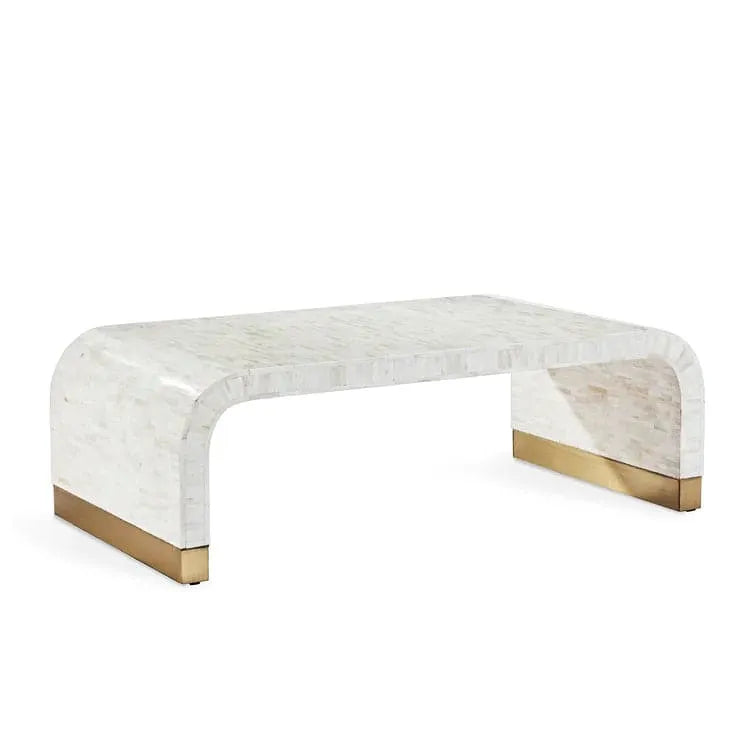 Natural Stripe Waterfall Bone Inlay Coffee Table with Brass Leg