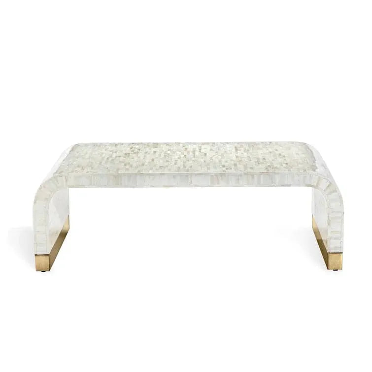 Natural Stripe Waterfall Bone Inlay Coffee Table with Brass Leg