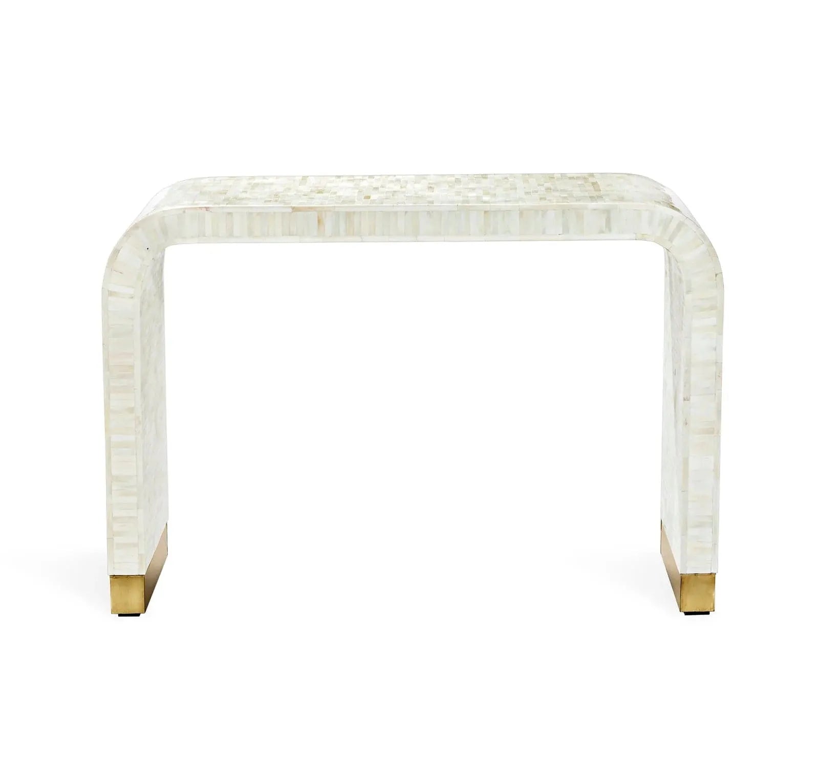 Natural Stripe Waterfall Bone Inlay Console Table with Brass Leg