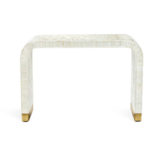 Natural Stripe Waterfall Bone Inlay Console Table with Brass Leg - MAIA HOMES