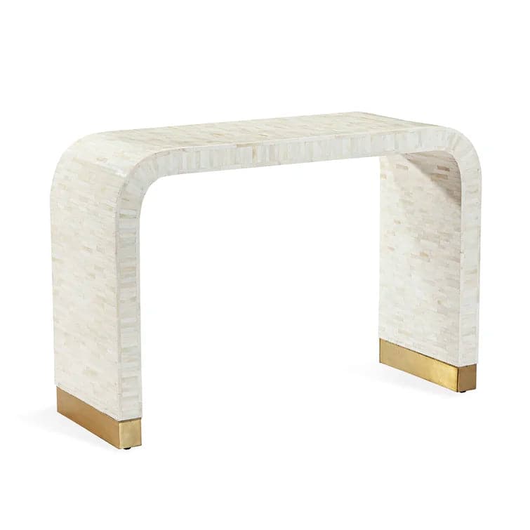 Natural Stripe Waterfall Bone Inlay Console Table with Brass Leg