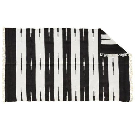 Natural Vegetable Dyed Indian Dhurrie Reversible Cotton Rug - Black - MAIA HOMES