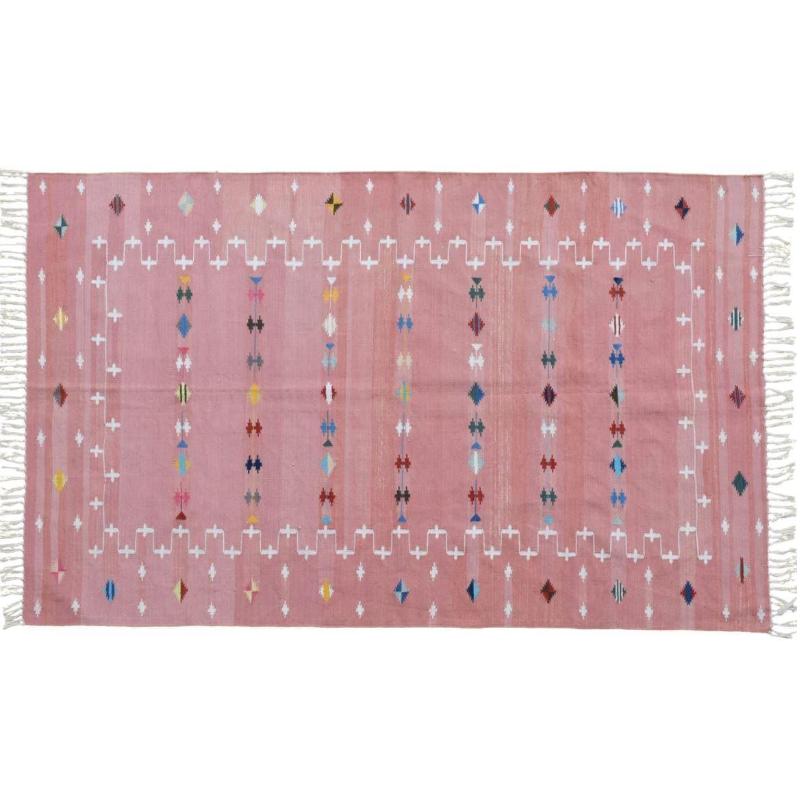 Natural Vegetable Dyed Indian Dhurrie Reversible Cotton Rug - Blush Galaxy - MAIA HOMES