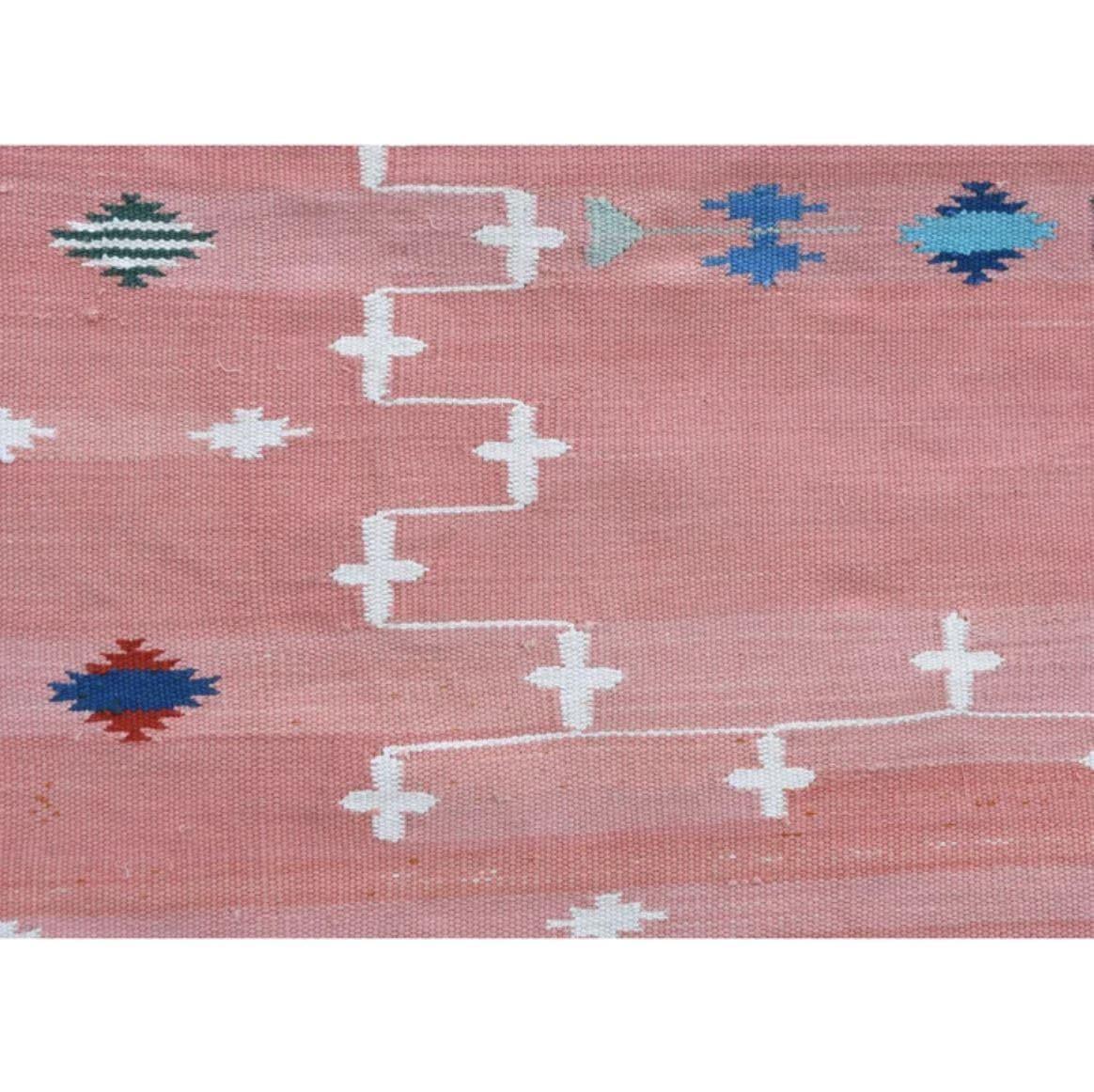Natural Vegetable Dyed Indian Dhurrie Reversible Cotton Rug - Blush Galaxy - MAIA HOMES