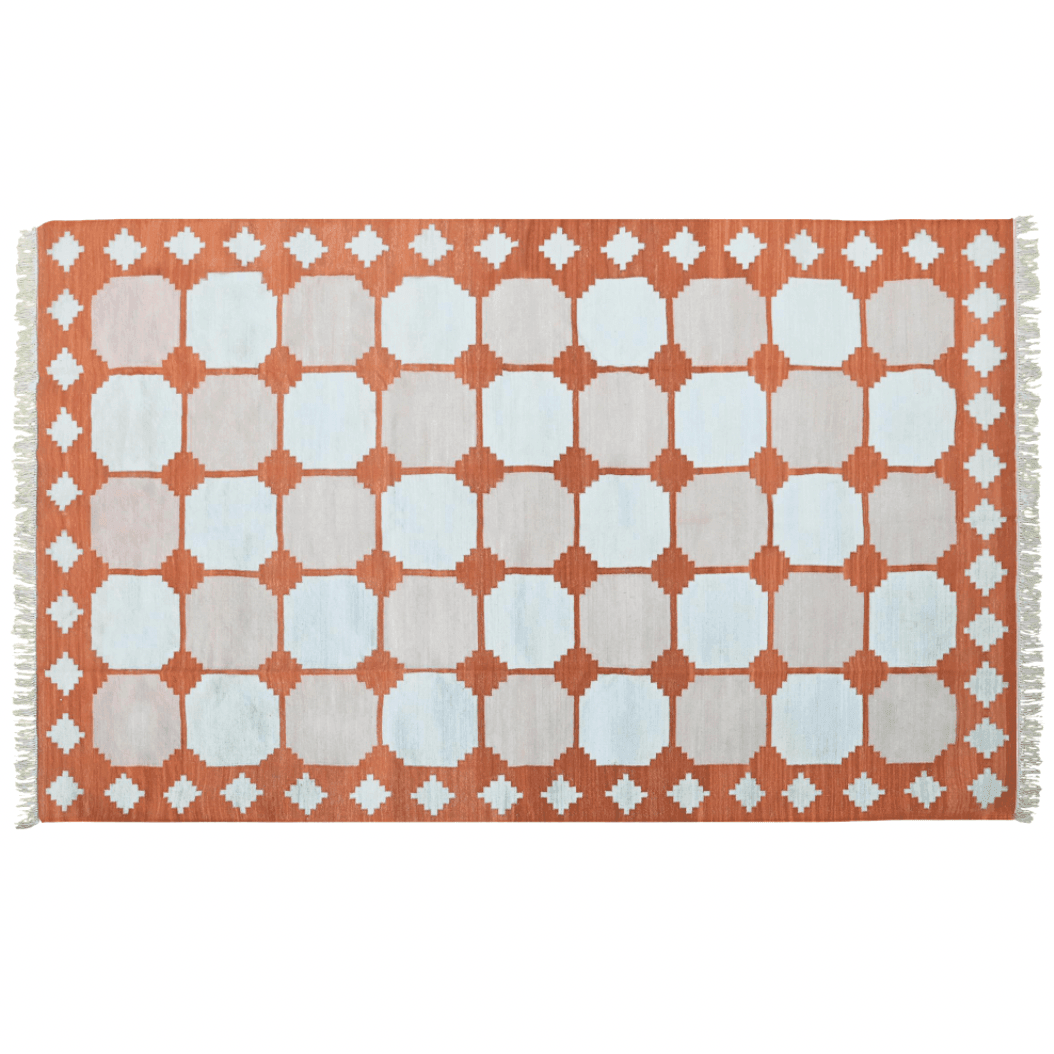 Natural Vegetable Dyed Indian Dhurrie Reversible Cotton Rug - Diamond Apricot - MAIA HOMES