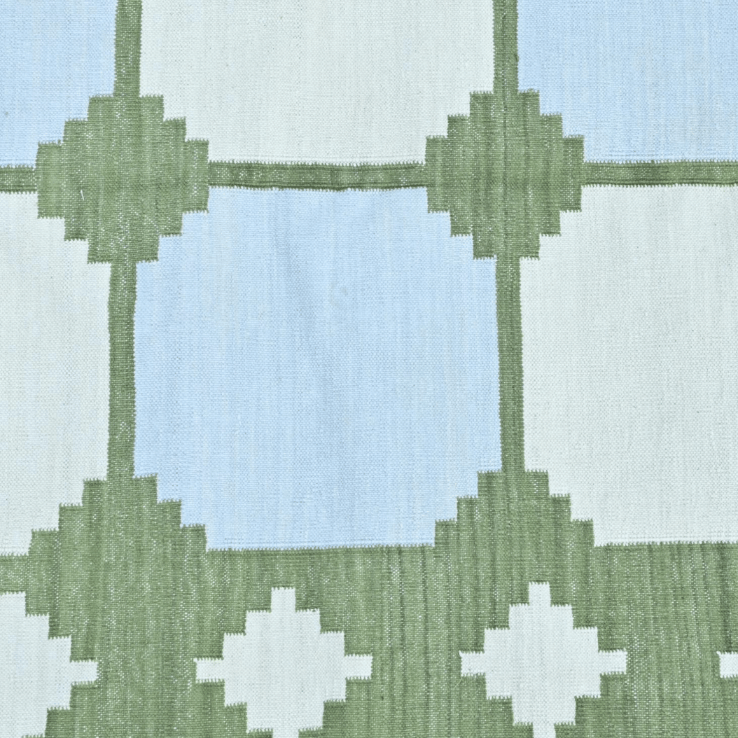 Natural Vegetable Dyed Indian Dhurrie Reversible Cotton Rug - Diamond Green