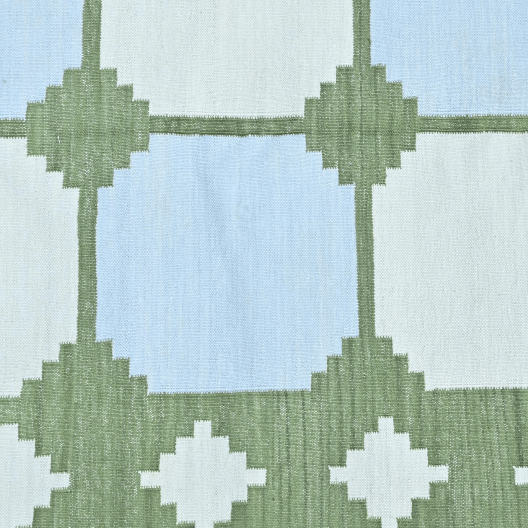 Natural Vegetable Dyed Indian Dhurrie Reversible Cotton Rug - Diamond Green - MAIA HOMES