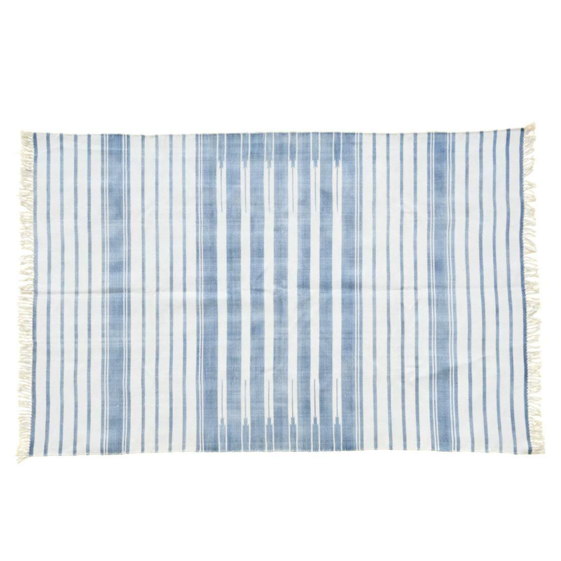 Natural Vegetable Dyed Indian Dhurrie Reversible Cotton Rug - Light Indigo