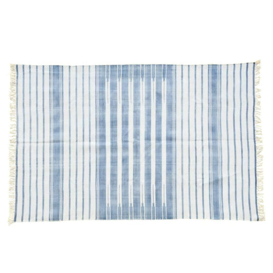 Natural Vegetable Dyed Indian Dhurrie Reversible Cotton Rug - Light Indigo - MAIA HOMES