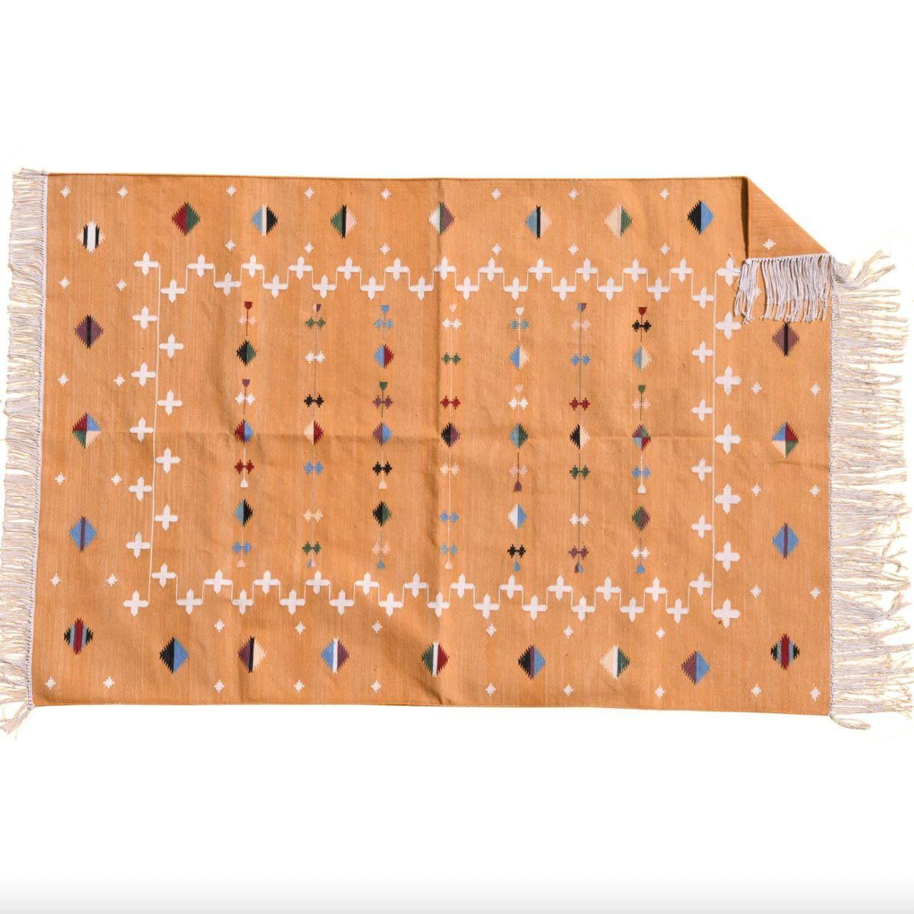 Natural Vegetable Dyed Indian Dhurrie Reversible Cotton Rug - Mustard - MAIA HOMES