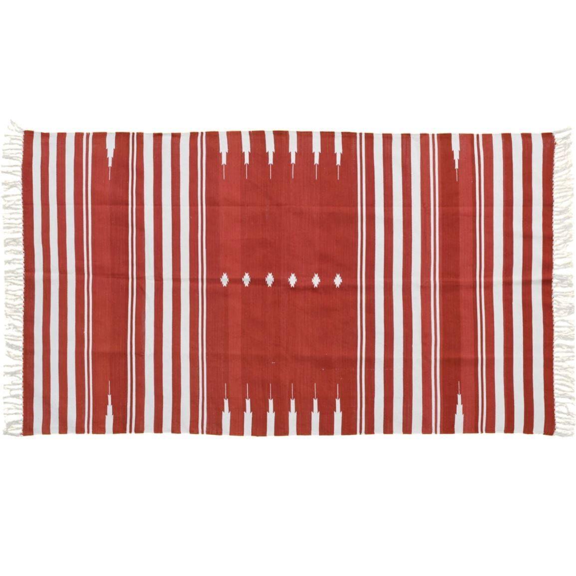 Natural Vegetable Dyed Indian Dhurrie Reversible Cotton Rug - Red