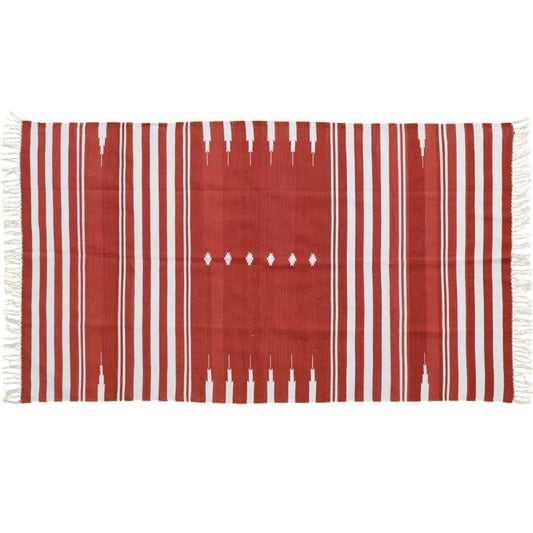 Natural Vegetable Dyed Indian Dhurrie Reversible Cotton Rug - Red - MAIA HOMES