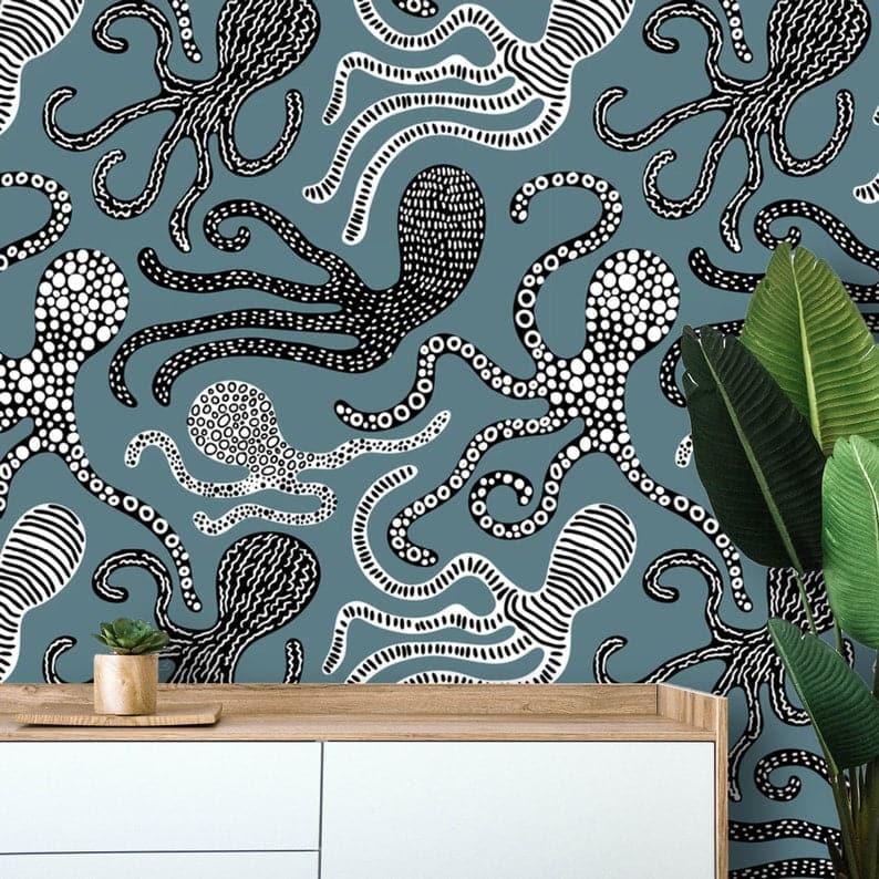 Nautical Swimming Sea Octopus Wallpaper - MAIA HOMES